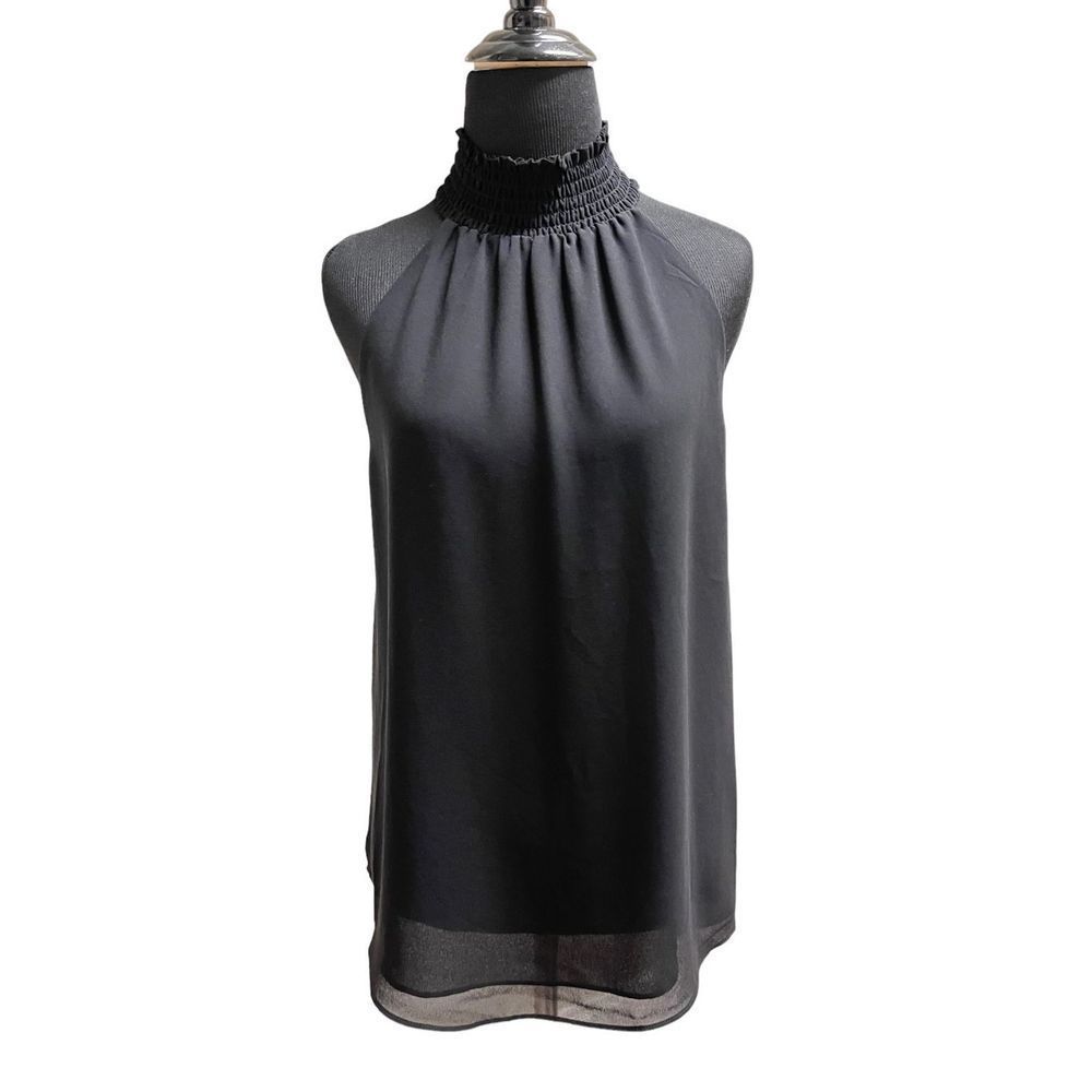 Naked Zebra Women's Black High-Smocked Choker Neckline Halter Top Size M